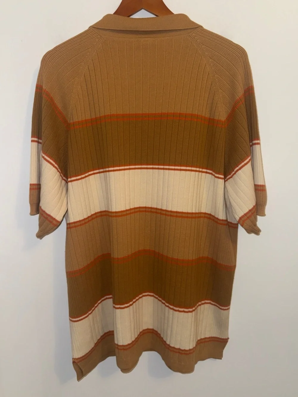 Vintage Y2K Reverb Ribbed Knit Polo Shirt Tan Brown Orange Striped XL